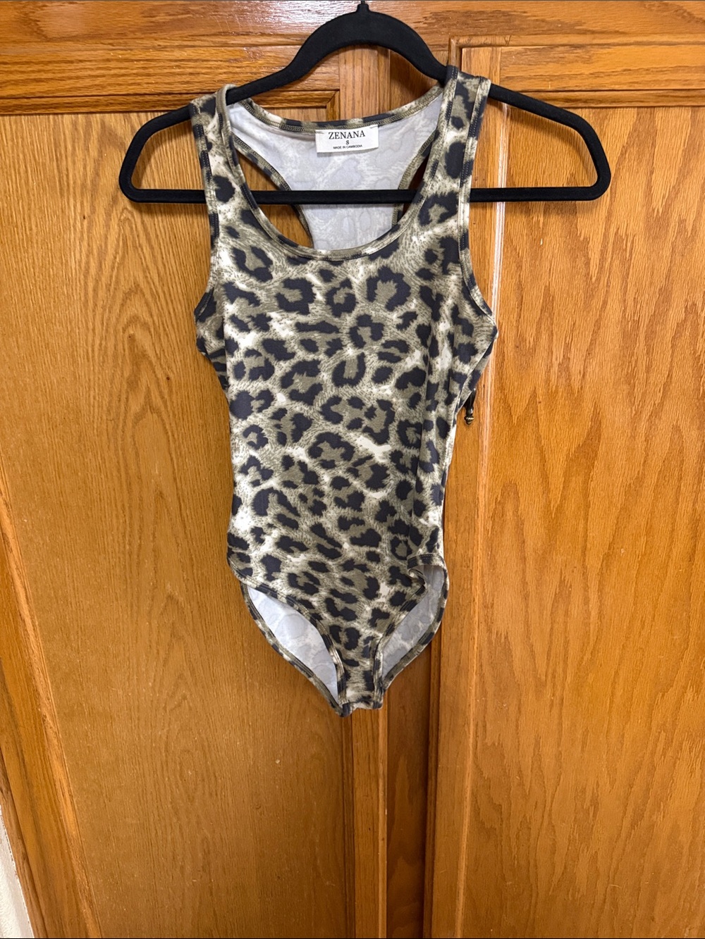 Zenana Leopard Print Sleeveless Bodysuit - Taupe/Black